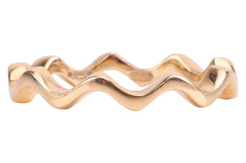 Lot An 18ct gold band ring, of wavy abstract...