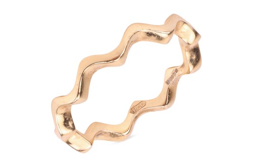 Lot An 18ct gold band ring, of wavy abstract...