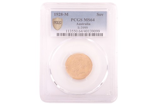 Lot 104 - A rare Australia George V 1928-M Sovereign,...