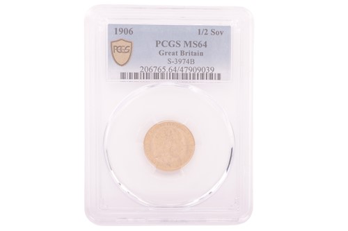 Lot 112 - An Edward VII 1906 Half Sovereign, bare head...