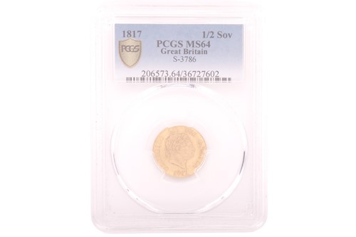 Lot 108 - A George III 1817 Half Sovereign, laureate...
