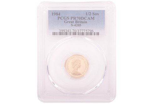 Lot 121 - An Elizabeth II 1984 Half Sovereign, crowned...