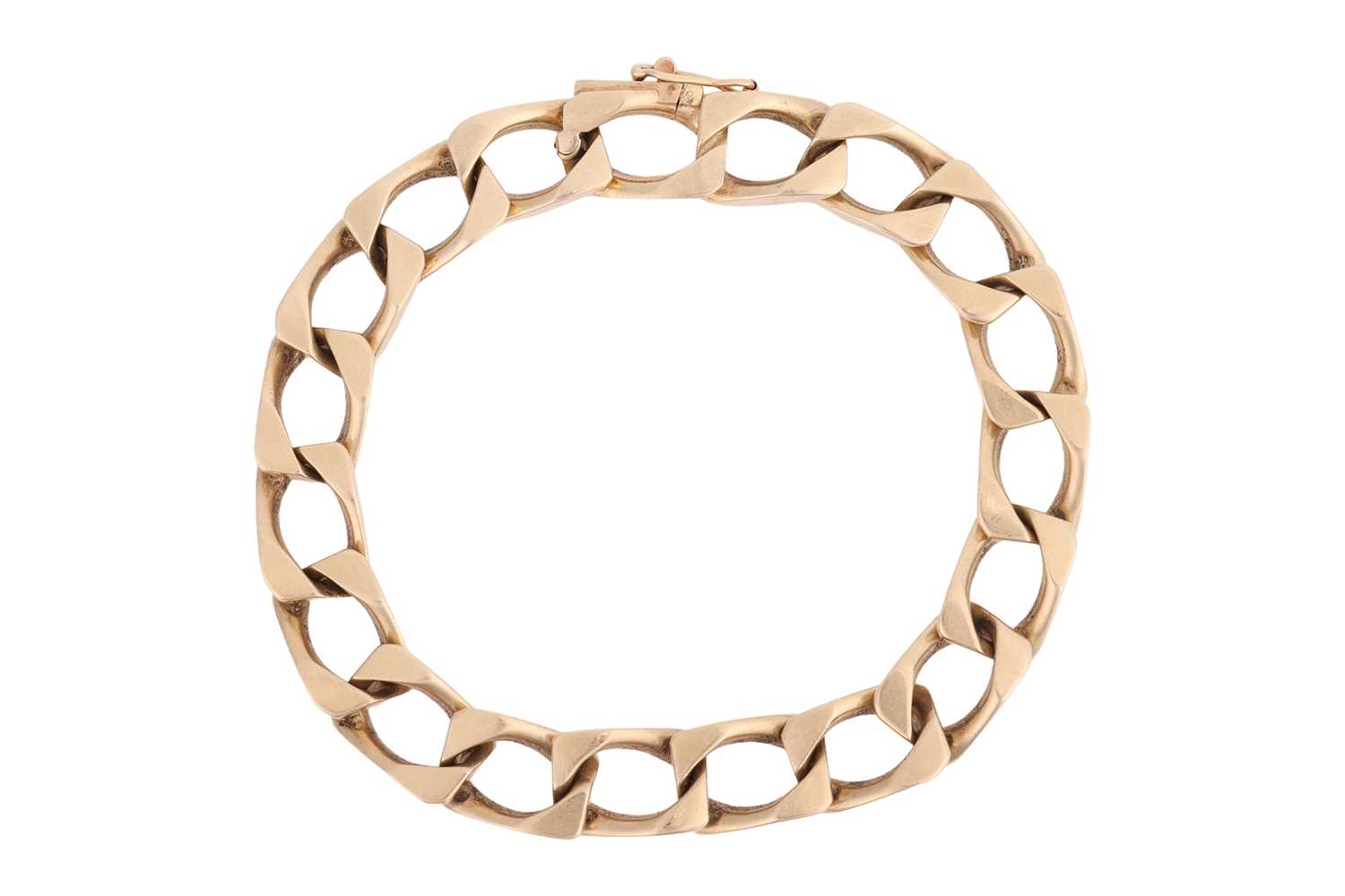 Lot 110 - A 14ct gold curb link bracelet, of solid...