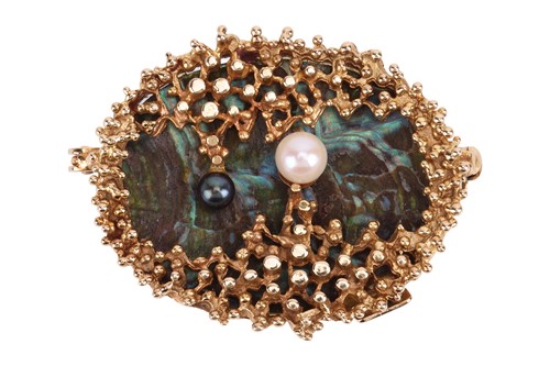 Lot 68 - A Modernist abalone shell and cultured pearl...