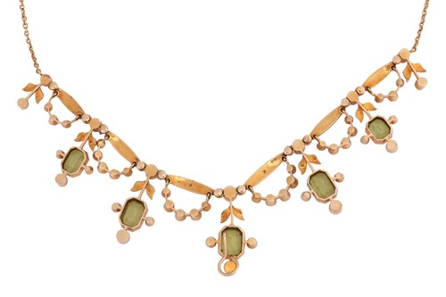 Lot An Edwardian peridot and seed pearl fringe...