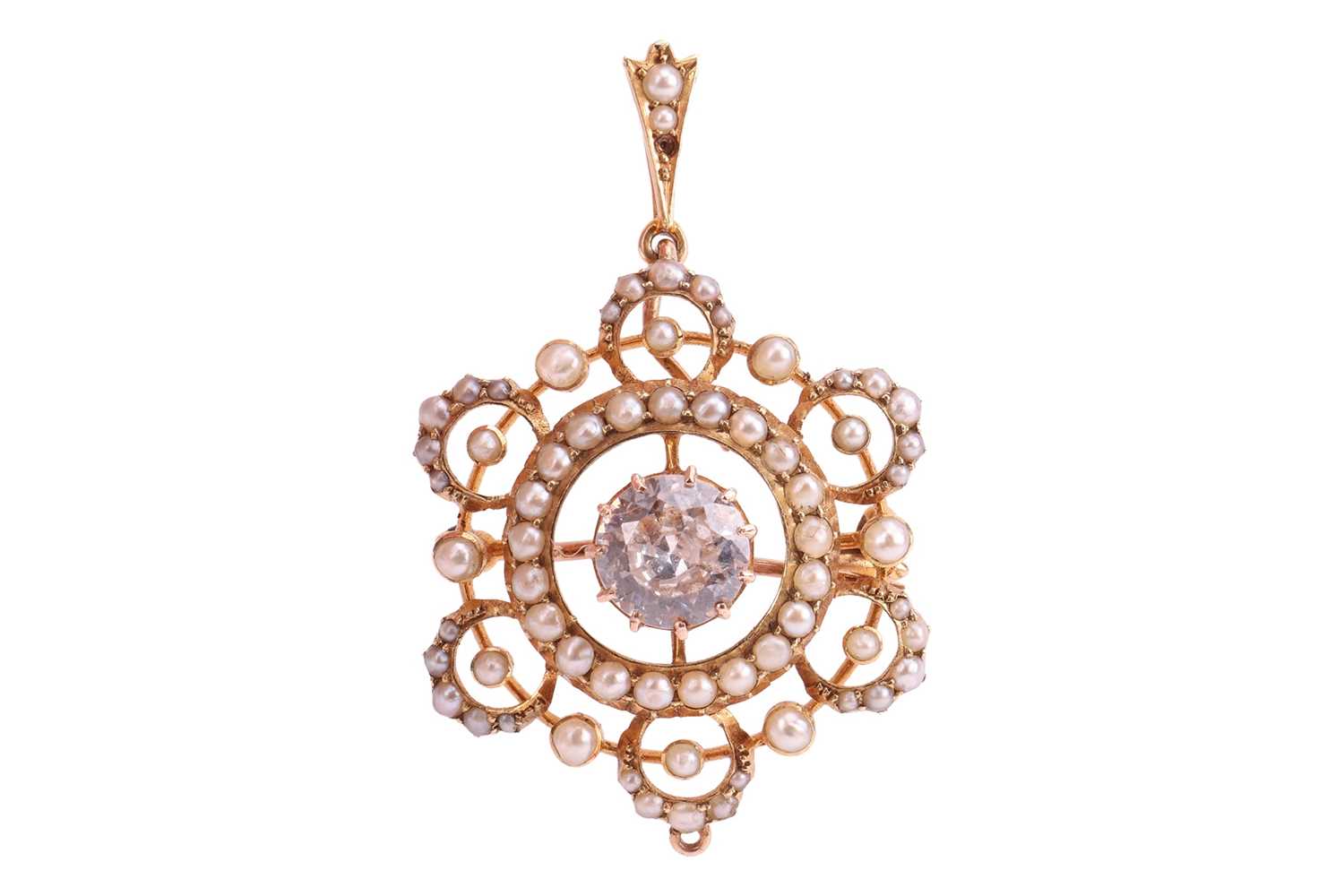 Lot A seed pearl brooch-cum-pendant, of floral...