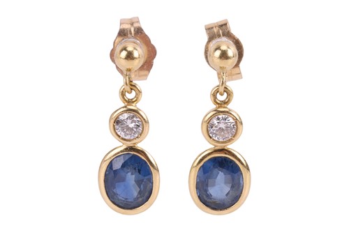 Lot A pair of sapphire and diamond drop earrings,...