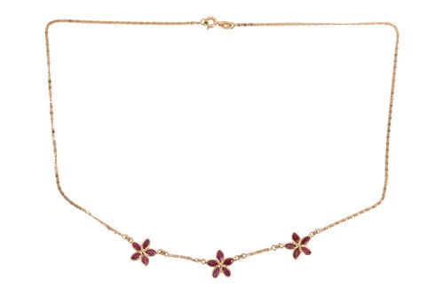 Lot A ruby necklace, of folaite design, featuring...