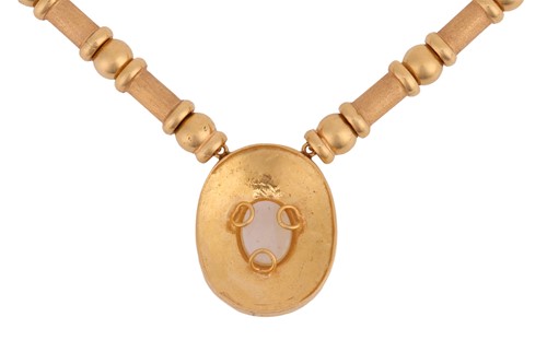 Lot 92 - A pearl-set pendant necklace, the central...