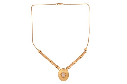 Lot 92 - A pearl-set pendant necklace, the central...