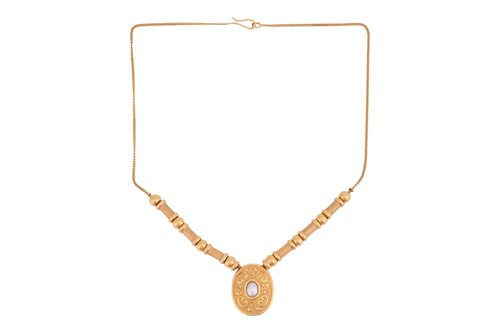 Lot 92 - A pearl-set pendant necklace, the central...