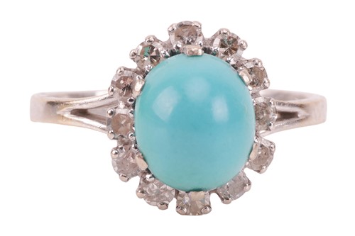 Lot 81 - A turquoise and diamond cluster ring,...
