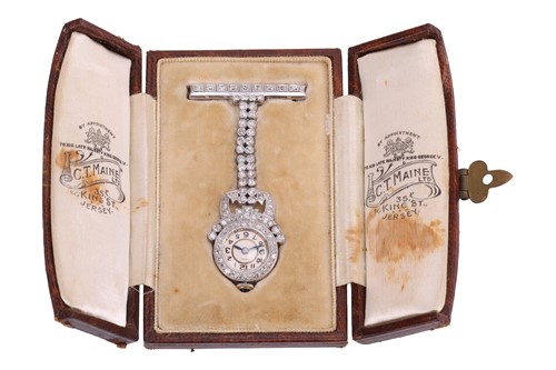 Lot An early 20th century diamond-set fob watch,...