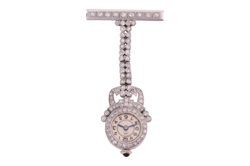 Lot An early 20th century diamond-set fob watch,...