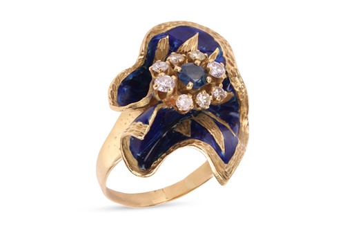 Lot A sapphire and diamond enamel ring, set with a...