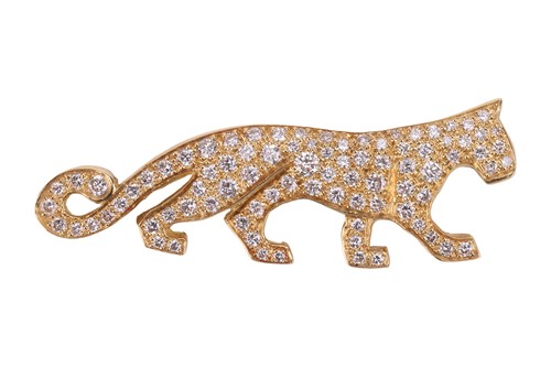 Lot A diamond panther brooch, depicting a panther...