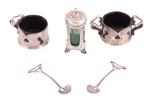 Lot 210 - Arts & Crafts matched condiment set; to...