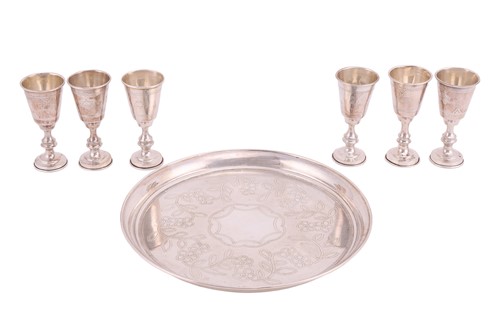 Lot 209 - A set of six silver Kiddish cups, Birmingham...