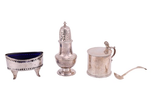 Lot 211 - Three matched George III silver cruets; to...